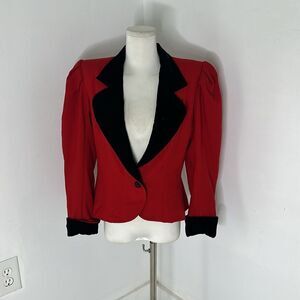 Vintage Wool And Velvet Trim Sleek 80s Does 40s Blazer